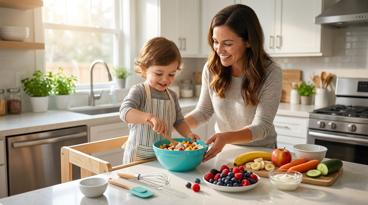 Parent et enfant préparant un repas ensemble dans la cuisine