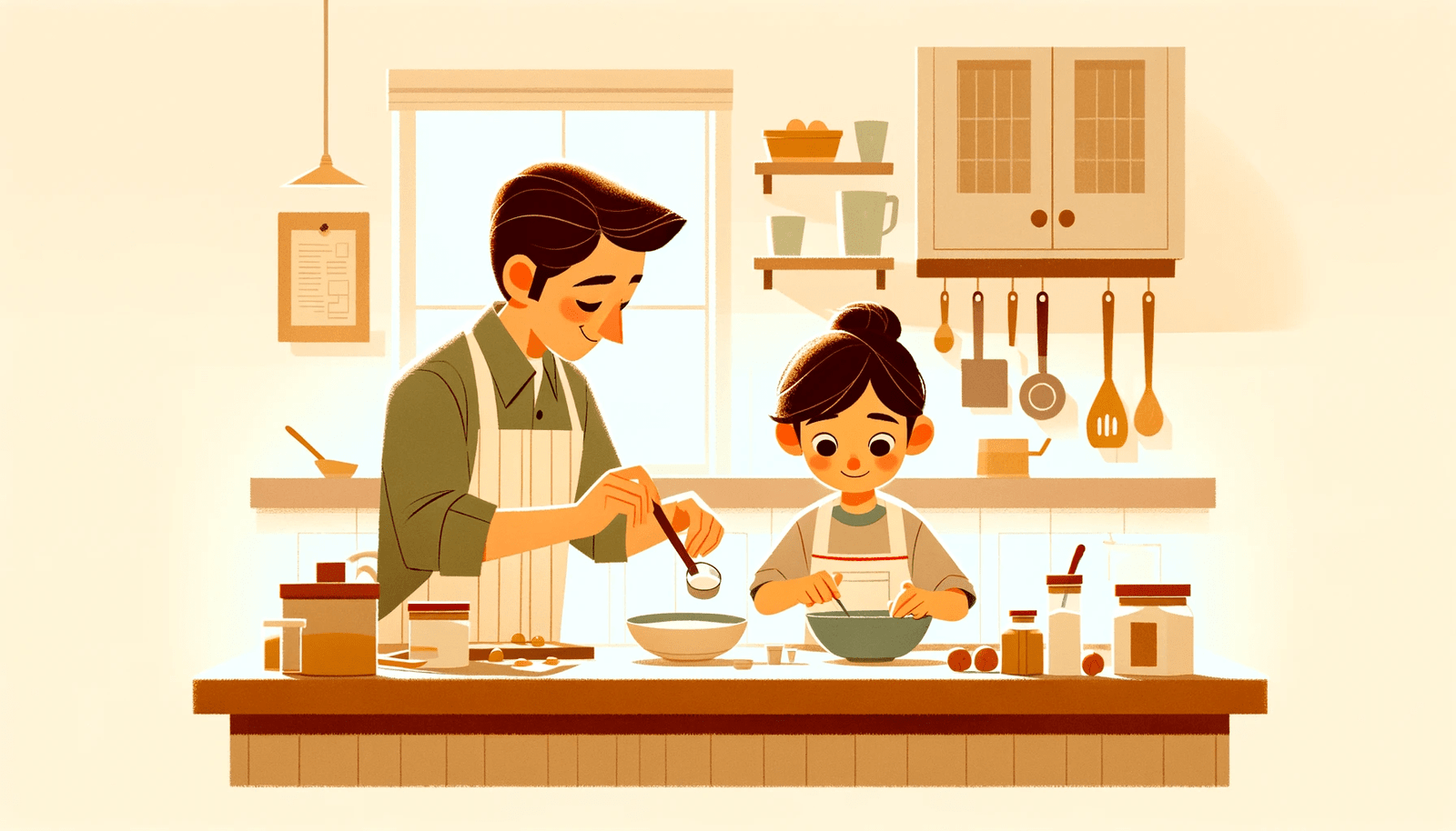 Enfant en cuisine avec son père