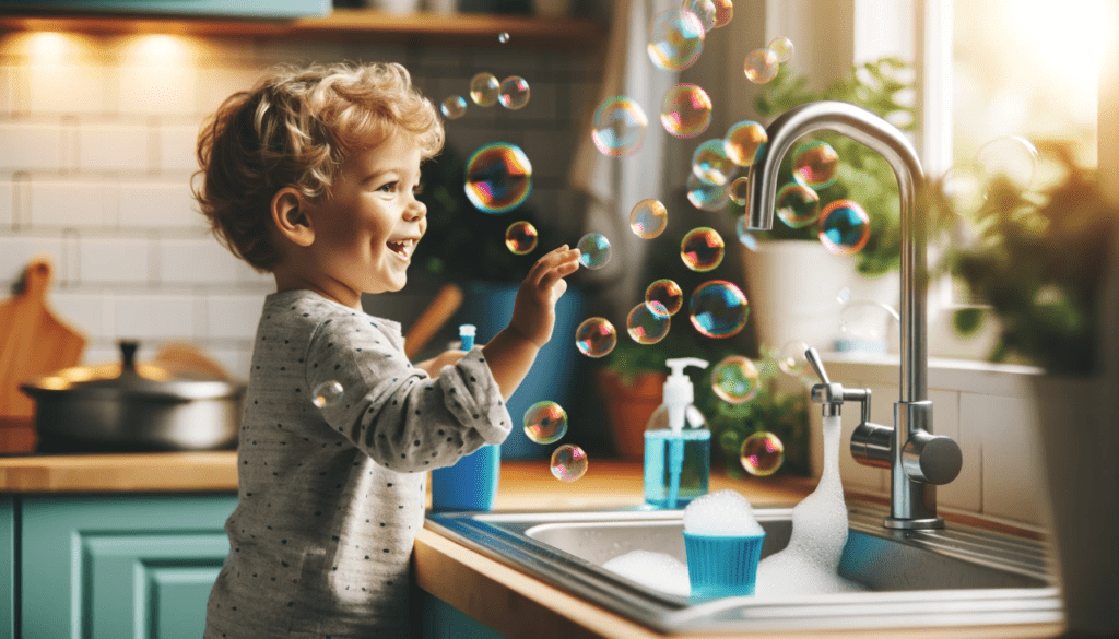 Enfant qui joue avec des bulles