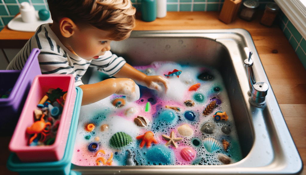 Enfant qui joue avec la mousse